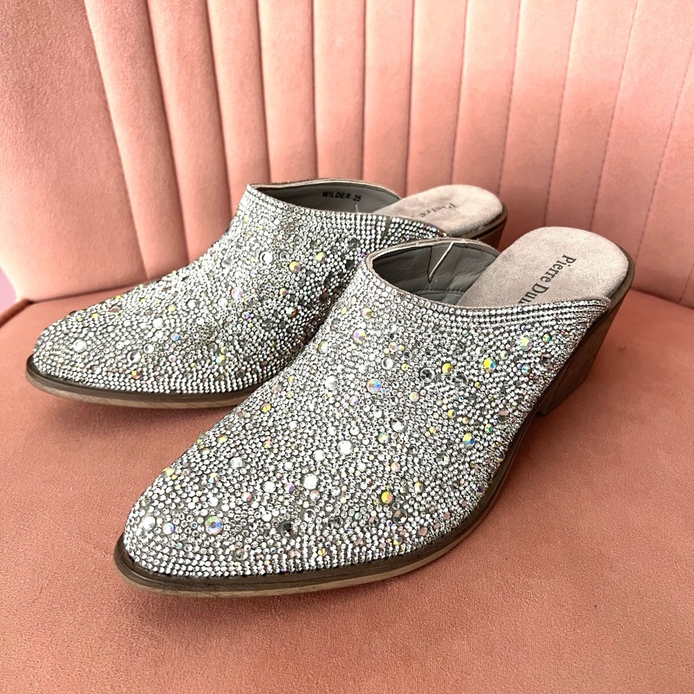 NEW Pierre Dumas Women Pointed Toe Rhinestone Slip on Mules - Picture 2 of 5